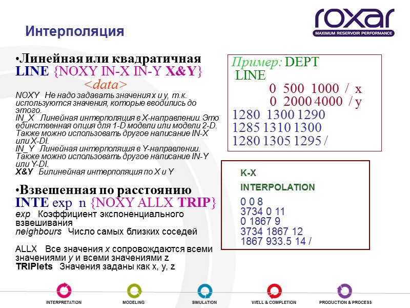 Интерполяция Линейная или квадратичная LINE {NOXY IN-X IN-Y X&Y}   <data>  